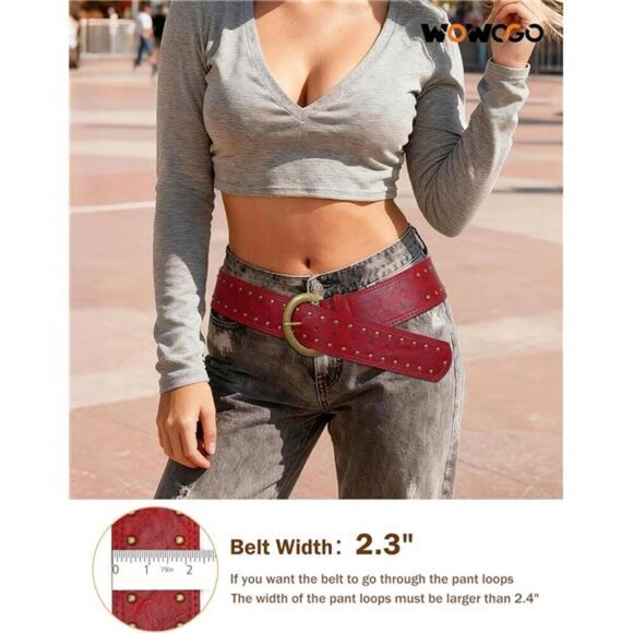 Wide Chunky Red Leather Belts for Women 2.3\